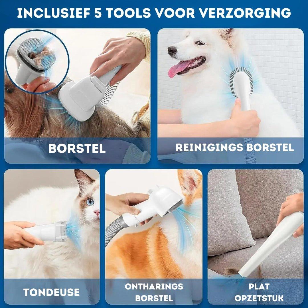 Stofie Professionele 5-in-1 Verzorgingsset – Zuigen & Trimmen – Fluisterstil – Hond & Kat - Klikenkopen.nl